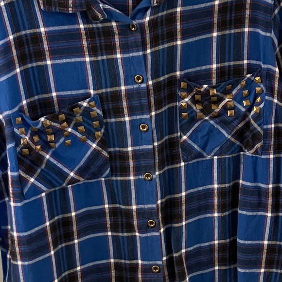 Womens Bongo Flannel Shirt - Blue Plaid - Size 1X - Picture 5 of 7